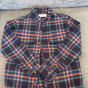 Old Navy Boys Navy and Orange Plaid Flannel Shirt